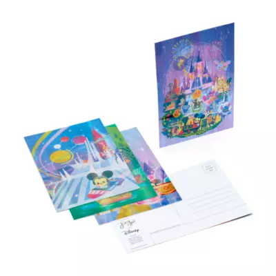 Disney Parks Postcards By Joey Chou, Set Of 5 3 Disney Parks Postcards By Joey Chou, Set Of 5